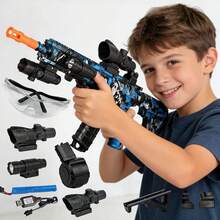 Electric Gel Ball Blaster With Manual And Electric Dual Mode, Includes Goggles, Drum, Holographic Sight, And Tactical Flashlight, Suitable For Backyard Fun And Outdoor Team Shooting Games. - Blue - View 2