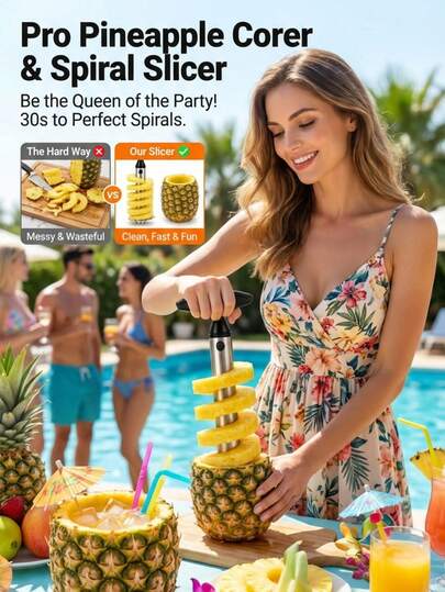 1PC Stainless Steel Pineapple Corer And Slicer Tool, Professional Pineapple Peeler And Core Remover For Perfect Fruit Rings, Easy To Use Kitchen Gadget (Detachable Handle)
