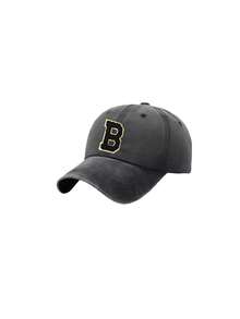 1 pieza Gorra de béisbol lavada con estampado de 26 letras para niños, adecuada para niños y niñas para protección solar diaria al aire libre - Negro - Ver 5