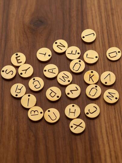 3Pcs High Quality 18K Gold Plated Stainless Steel Hollow Initial Letter Charms A-Z Round Disc English Letter Charm Pendants DIY Jewelry Making Components For Necklaces Bracelets Accessories