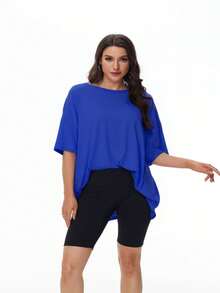 Luueen Women's Plus Size T Shirts Oversized Tees Summer Half Sleeve Crew Neck Tops - Blue - View 2