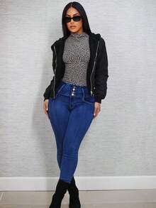 Butt Lift High Waisted Stretch Skinny Jeans Med Sand Wash - Multicolor - View 4