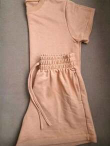 Cropped Top And Sweat Shorts Set, Comfortable Fit And Casual Style. - Camel - View 3