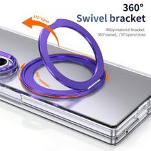 VIETAO 360°旋轉隱形支架透明材質手機殼，適用於 Galaxy Z Fold 8 Ultra 7 6 5 4 Fold7，附強化玻璃螢幕保護貼 - 紫色 - 查看 2