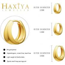 6pcs Gold Plated Hoop Earrings Women Triple Huggie Illusion Stud Earring |   Double Huggie Hoop Earrings One Hole |   Claw Ear Cuff Earring Jewelry Women - Gold -12mm+14mm+18mm - View 7