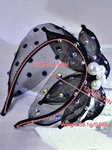 1pc Luxurious Black Mesh Flower Headband, Fashion Bridal Wedding Headdress, Suitable For Banquet, Party, Festival Occasions - Black - View 7