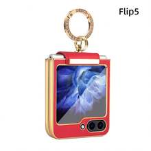 ALuoQ حافظة هاتف نسائية عصرية مع حامل خاتم وحماية للعدسة، متوافقة مع سامسونج Z Flip 8 7 6 5 4 3 - أحمر - مشاهدة 10