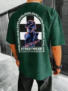 FRACTYR 男士夏季时尚简约街头元素印花圆领短袖T恤 | 百搭街头休闲上衣，男友/老公礼物 - 墨綠色 - 查看 3