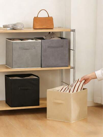 1个27*27*27厘米可折叠收纳盒，米色/灰色/黑色/粉色/蓝色/黄色/青色可选，可折叠抽屉式便携式衣物整理盒，适用于内衣、袜子、T恤、牛仔裤、毛衣等，家居装饰，卧室装饰（无盖）