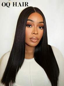 OQ Perucă din păr Remy drept, decolorată, cu densitate 200%, 40-76 cm, perucă cu dantelă frontală de 18 x 13 cm, linie de păr pre-tunsă, culoare naturală, potrivită pentru începători, nu necesită lipici, 100% păr uman, ușoară și confortabilă pentru purtare zilnică, de lungă durată - Snatural - Vizualizare 4