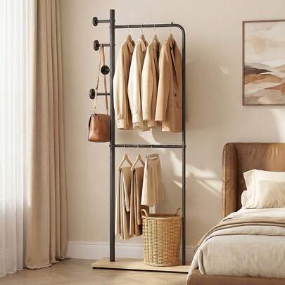 Double Rods Clothes Hanging Rack Freestanding Clothes Organizer Garment Rack