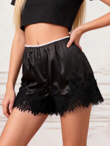 Boho Women's Lace Trim Satin Silk Shorts Shiny Elastic Waist Mini Shorts Pettipants Half Slip Shorts French Knickers Boyshorts For Dresses Full Coverage Underwear Lounge Pants - 深灰色 - 查看 6