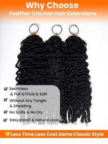 3 Packs/150g 3rd Generation Feather Crochet Hair Extensions, 100% Burmese Human Hair Curly With Feather Ends, Bohemian Crochet Braiding Hair, Burmese Spiral Curly Seamless Invisible Suitable For Thin Hair Women - Natural Black - View 2