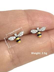 1 Pair Cute Cubic Zirconia Bee Stud Earrings For Women For Wedding Engagement Anniversary Jewelry Valentine's Day Gift - Silver - View 6