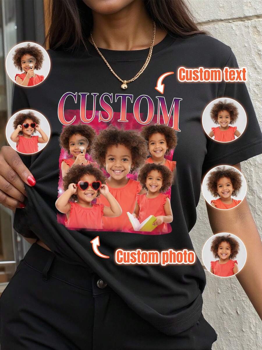 Custom 90s Vintage Style T-Shirt, Custom MAMA Graphic With Photo And Text, Supports DIY Photo And Slogan, Thoughtful Gift For Mother - Black - View 1