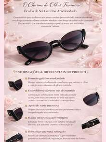 Women's Cat-Eye Round Metal Sunglasses, Super Retro, Stylish, Fashionable, Blogger-Friendly, New , UV400 Protection, Resin And Metal, Various Colors, 1 Piece, Vintage 60s - 動物印花 - 查看 3