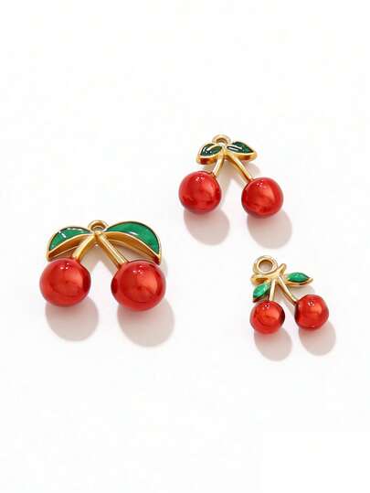 2pcs Stainless Steel Enamel Cherry Pendant Findings 18K Gold Plated Fruit Charms For DIY Jewelry Making Supplies Accessories