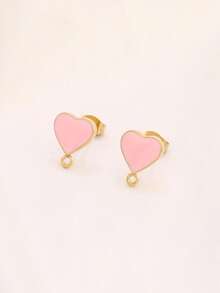 2 piezas Pendientes de base de acero inoxidable esmaltado con forma de corazón chapados en oro de 18K para hacer joyas DIY y accesorios de joyería - Pendientes DIY - Ver 9