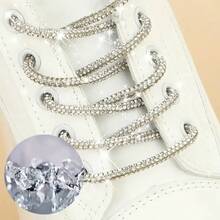 1 Pair 120cm Crystal Diamond Glitter Round Sequin Shoelaces, Suitable For Sneakers - White - View 1