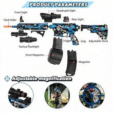 Electric Gel Ball Blaster With Manual And Electric Dual Mode, Includes Goggles, Drum, Holographic Sight, And Tactical Flashlight, Suitable For Backyard Fun And Outdoor Team Shooting Games. - Blue - View 4