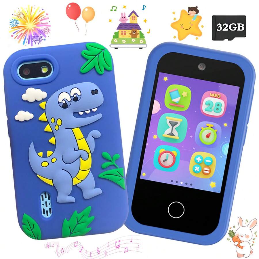 儿童学习玩具手机，内置MP3音乐播放器、20款益智游戏、12种场景闹钟、双摄像头、手电筒，适合男孩女孩培养良好习惯和独立学习能力。 - 彩色 - 查看 1