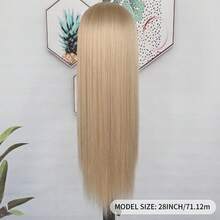 13X6 Platinum White Synthetic Lace Front Wigs 28 Inch Pre Plucked Long Straight Hair Wigs Glueless White Wigs Heat Resistant Fiber Hair Natural Halloween Wigs Platinum Blonde Lace Front Wigs For Women For Daily Christmas Party Cosplay Use - Gold - View 8