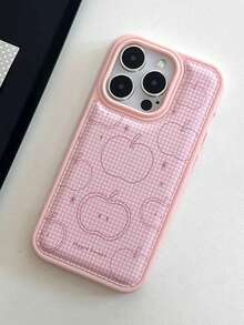1pc Pink Grid Apple Pattern Phone Case, Shockproof Soft Cover, Compatible With Apple IPhone17 IPhone17Promax 16ProMax 16Pro 16 15Promax 15Pro 14 13 12 11 Phone Covers, Perfect Gift For Sweet & Girls - Pink - View 1