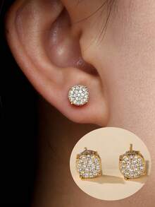2pcs Women's Full Zirconia Stud Earrings, Suitable For Couples - Earring - View 2