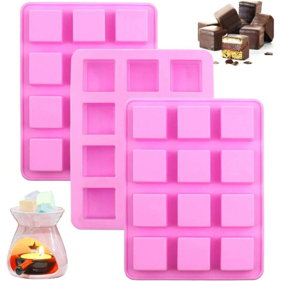 12-Cavity Square Silicone Mold, Suitable For Making Wax Melts, Candles, Chocolate Truffles, Candies, Jelly, Ice Cubes - View 1