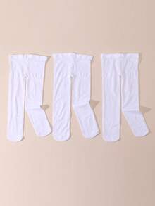 3 Pairs Baby Girls Velvet Tights, Autumn/Spring Leggings - White - View 13