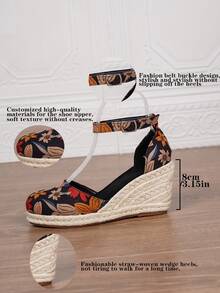 女士厚底坡跟一脚蹬鞋,女士厚底坡跟凉鞋,简约踝带草编鞋,人造革坡跟凉鞋,夏季度假多色印花一体式尖头3.15英寸高跟踝带鞋,舒适编织草镂空鞋,尺码34-43,大码女鞋,女士高跟鞋,女士高跟凉鞋,女士高跟鞋,优雅女鞋 - 彩色 - 查看 4