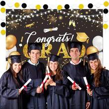 1 pieza Fondo de pared de birrete de graduación dorado, decoración para fiesta de graduación - Multicolor - Ver 4
