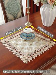 ABEST6522 Home&Living store 1pc Double Layer Fabric Lace Trimmed Table Runner, Dimensional Embroidery With Golden Thread For Kitchen, Dining, Study Tables, Home Decoration, Festivals And Parties, Indoor/Outdoor Use - Multicolor - View 16