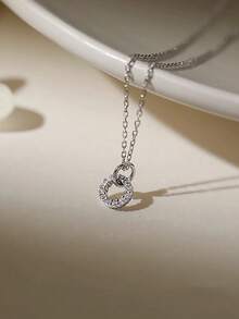 1pc S925 Sterling Silver Donut-Shaped Necklace, Women's Zirconia Encrusted Circle Pendant Necklace, Sparkling Charm Clavicle Chain, Elegant Gift For Daily Wear - Round - View 5