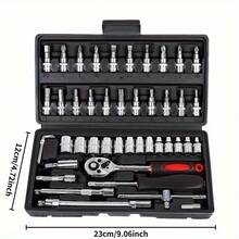 46pcs Stainless Steel Tool Set - Precision Ratchet Wrench, Screwdriver Bits And Sockets, Multifunctional Repair Tool Kit For Automotive, Bicycle And Home Maintenance - A - View 6