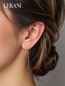 1 对 S925 纯银耳环，时尚流行设计，简约线条和流苏装饰，精致耳坠，适合女性、女友、朋友、日常佩戴的珠宝礼物 - 銀色 - 查看 7