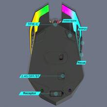 Mouse Gamer X85 RGB Sem Fio 2.4G Bluetooth Recarregável Modelo X85, mouse gamer sem fio, conexão 2.4G e Bluetooth, iluminação RGB, recarregável, design ergonômico, ajuste de DPI, teclas silenciosas - Visão 7
