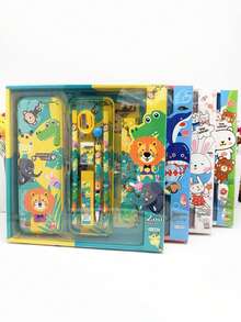 7pcs Cartoon Stationery Gift Set, Pencil Case, Cartoon Animal Series Stationery Set, Student Festival Award, Graduation Gift, Learning Supplies Pencil Case Set, Cartoon Forest Animal Pencil Case Stationery Set - Multiple Styles - View 3