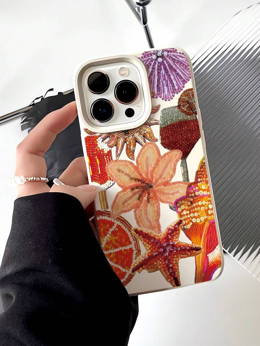 1pc Fashion Floral Collage Graphic Milky White Liquid Soft Edge Phone Case Compatible With IPhone 16/16Pro/16Plus/15/15ProMax/15Pro/11/12/13/14ProMax/11Pro/11ProMax/12Pro/12ProMax/13Pro/13ProMax/14Pro/14ProMax, Creative Elegant Design - Multicolor - View 1