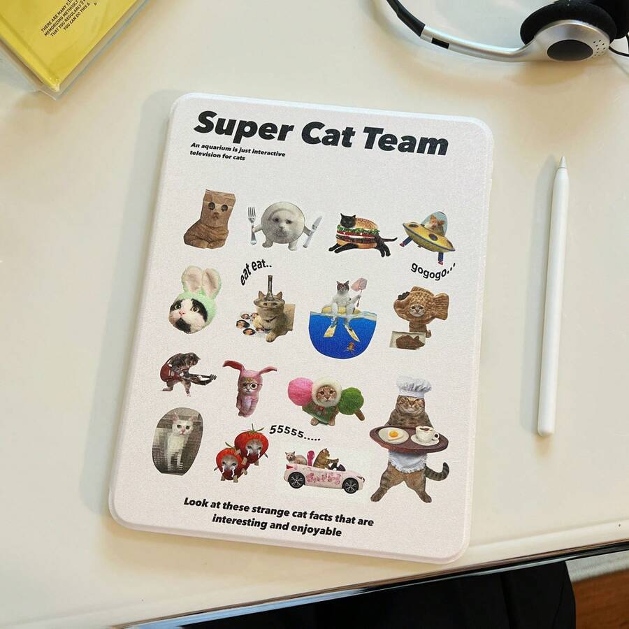 可爱卡通小猫图案第11代平板电脑保护套，适用于Pro 2025新款第10代、Air 7/6、11英寸平板电脑，时尚平板电脑保护套，带笔槽