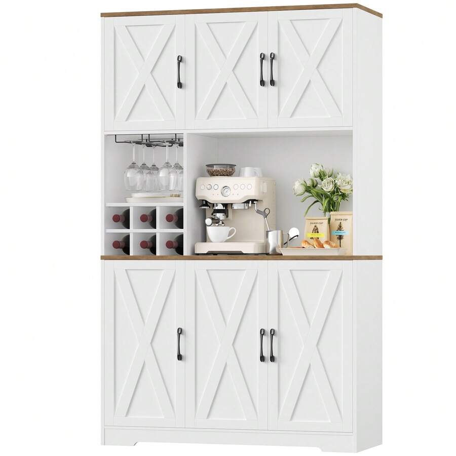 Kitchen Cupboard 41.7" X 70.9" (W X H), Kitchen Cabinets White, Pantry Cupboard With Removable Wine Rack - White - View 1