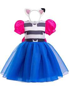 POKOJA LAND Toddler Girls Cat Dollhouse Costumes For Kids Halloween Carnival Cosplay Dress+Headband 2pcs Outfits Children Fancy Birthday Party Dress UP Gift - Blue - View 13