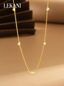 1 chiếc vòng cổ bạc Sterling S925, thiết kế tối giản, mặt dây chuyền hình trái tim vàng tinh tế, thời trang và đa năng, thích hợp làm quà tặng cho bạn gái, bạn thân, đeo hàng ngày - Vàng - Xem 3
