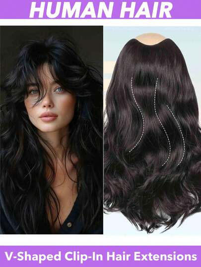 Body Wave Human Hair V-Shaped Clip-In Half Full Head Silky Straight Hair Extensions With 5 Clips - 3/4 Full Head Natural Look For Women, Adds Volume & Length, Easy Application, No Glue Needed, With Invisible V-Shaped Back, Lightweight & Breathable Clip-On Extensions ,Seamless Blend, Comfortable & Secure Fit,Easy To Style With Hot Tools, Suitable For All Hair Types, Daily & Special Events 8-28 Inch Natural Black