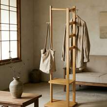 Kleiderständer aus Bambus, Garderobe für den Eingangsbereich, Kleiderständer aus Holz mit Stange, Ablageflächen, Kleiderhaken, für Haus, Schlafzimmer, Wohnzimmer - Maple - Übersicht 2