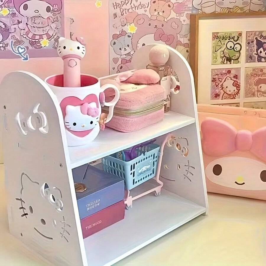 SANRIO (Authorized) Multi-Functional Desktop Storage Rack, Multi-Layer Shelving, Student Bookshelf, Home/Dorm Organizer For Books & Cosmetics, Perfect Gift - Multicolor - View 1