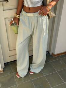 Sunny Girly Summer Women's Y2K Cotton Green Straight-Leg Pants, Suitable For Loungewear, Casual Daily, Street Style, Commuting, Beach And Vacation. - Green - View 7