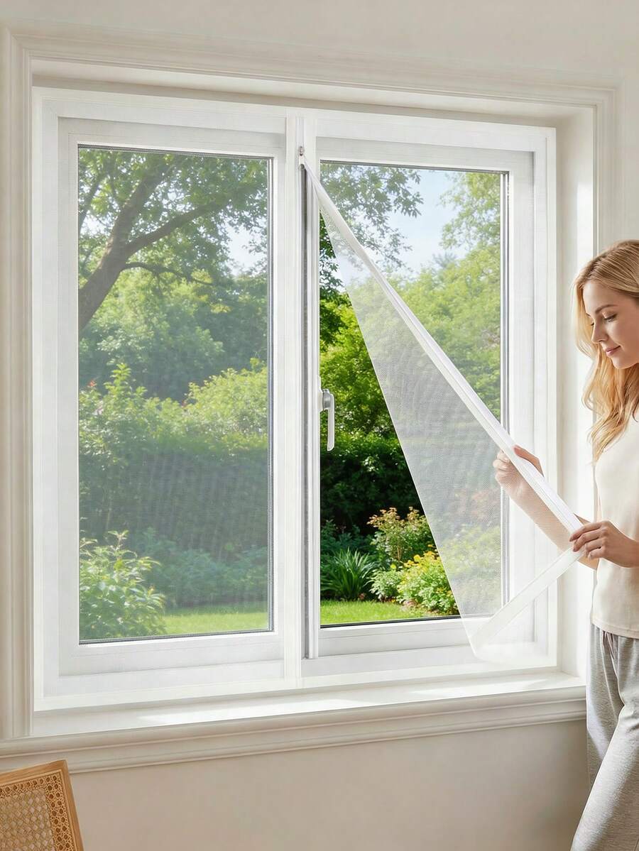 White Zipper Window Screen Mesh, Open-And-Close Zipper Design, Breathable Bug Protection, No-Drill Easy Install For Various Windows - White Zip Closure - View 1