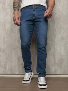 Men's Skinny Jeans With Elastane - Medium Wash - View 2