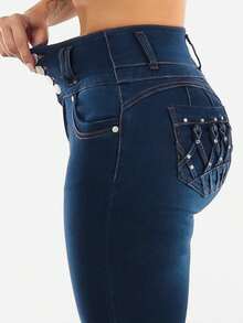 Butt Lift High Waist Stretch Skinny Jeans Dark Wash - Multicolor - View 8